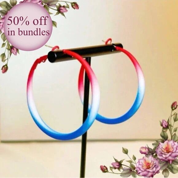 Simple & Stylish Red, White, And Blue Hoop Earrings - Picture 1 of 13